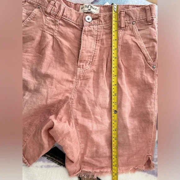 Free People Utility Harem Linen Bermuda Jean Shorts Bohemian Braided Rose Pink 2 - Picture 15 of 15